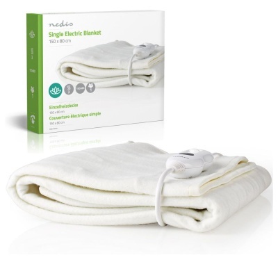 Manta elétrica simples branca com controlo e embalagem da marca nedis