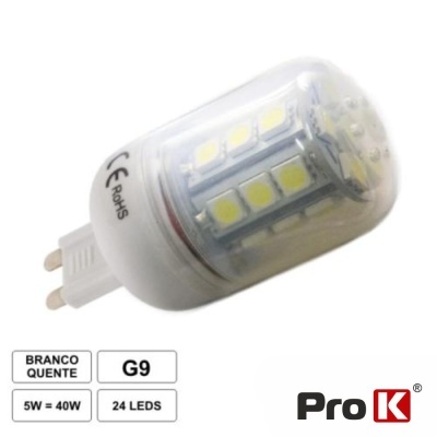 Lâmpada LED G9 branca quente com 24 LEDs e marca Pro K
