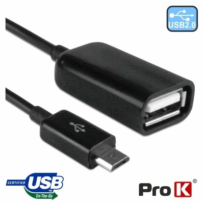 Cabo adaptador USB preto com conectores Micro USB e USB tipo A