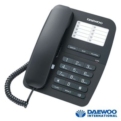Telefone fixo preto Daewoo com teclado numérico