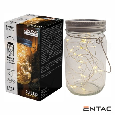 Frasco de vidro com luzes LED dentro e embalagem do produto