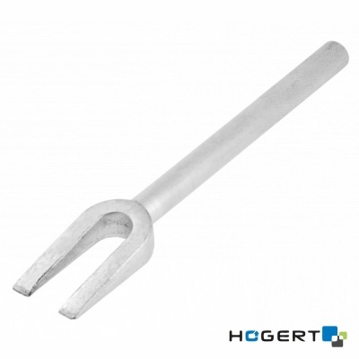 Ferramenta metálica com garfo de dois dentes e cabo cilíndrico cinza prateado