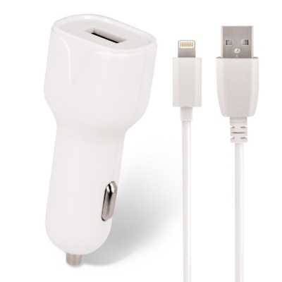 Carregador de carro branco com cabo USB para Lightning branco