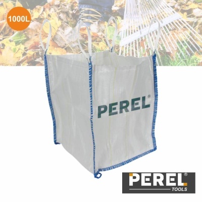 Saco branco com alças para transporte e logo PEREL, capacidade 1000L