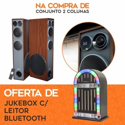 Promoção colunas de som em madeira com jukebox preto e luzes LED coloridas