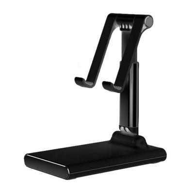 Suporte preto para telemóvel ou tablet com base e braços ajustáveis