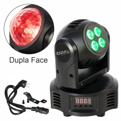 Luz de discoteca preta com LEDs verdes, visor digital e cabo de energia