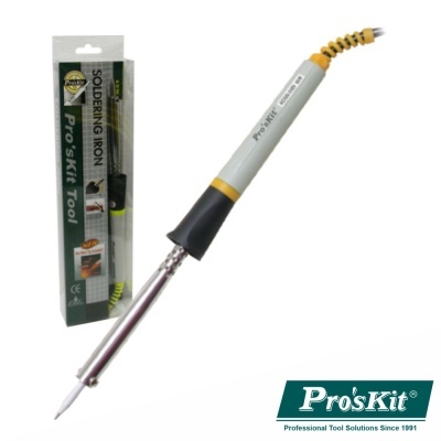 Ferro de soldar Pro'sKit cinzento e amarelo com embalagem