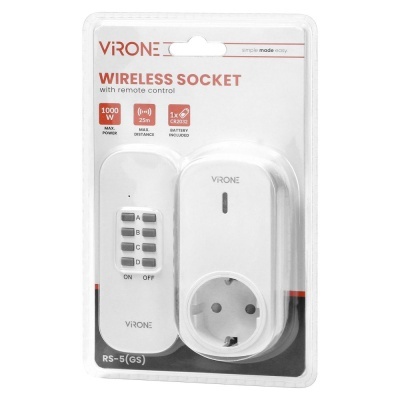 Tomada sem fios VIRONE com comando à distância em embalagem plástica
