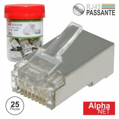 Conector RJ45 Passante CAT6 FTP com embalagem cilíndrica vermelha Alpha NET