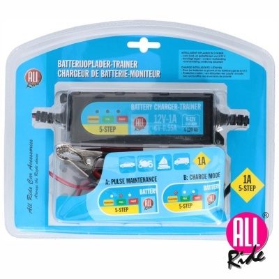 Carregador e treinador de baterias ALL Ride 12V-1A 5-step na embalagem azul e transparente