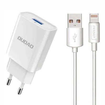 Carregador de parede branco DUDAO com cabo USB para Lightning branco