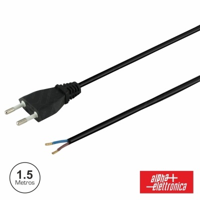 Cabo elétrico preto com ficha macho e terminais desencapados de 1.5 metros