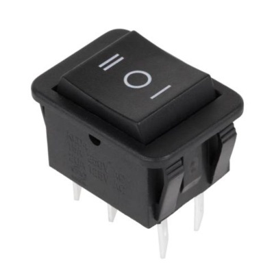 Interrutor eléctrico preto de três posições com símbolos em branco