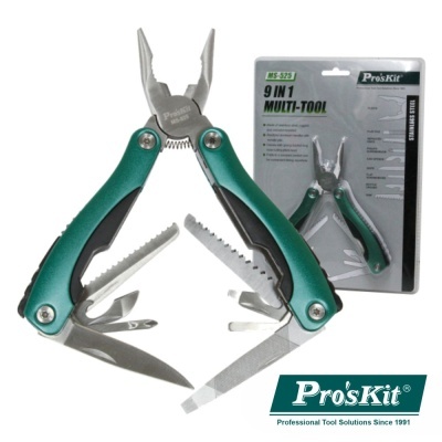 Multiferramenta Pro'sKit 9 em 1 com cabo verde e preto e aço inox