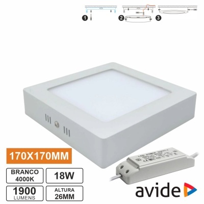 Lâmpada de teto quadrada branca Avide 170x170 mm com transformador