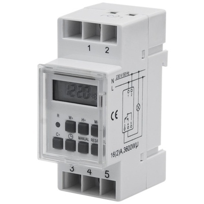 Temporizador digital branco com visor LCD e botões cinza