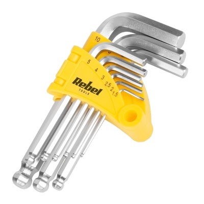 Conjunto de chaves Allen em metal com suporte amarelo da marca Rebel Tools