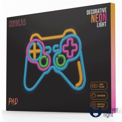 Embalagem de luz decorativa de néon com desenho de comando de videojogo colorido