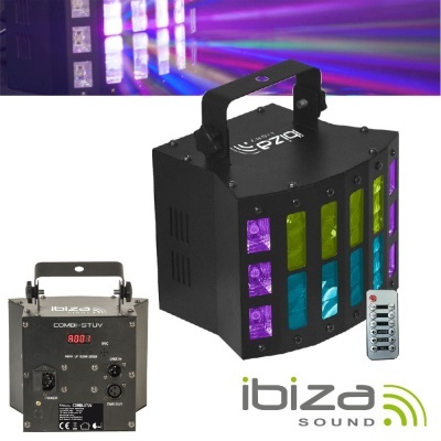 Luz de efeito ibiza sound preta com painéis coloridos e controle remoto