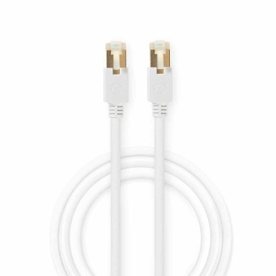 Cabo de rede Ethernet branco com conectores RJ45 dourados