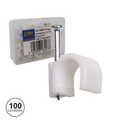 Cavilha de aperto branca com prego e caixa com etiqueta EDM e indicação 100 Unidades