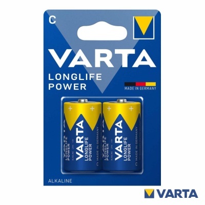 Pilha alcalina VARTA Longlife Power tipo C com embalagem azul e amarelo