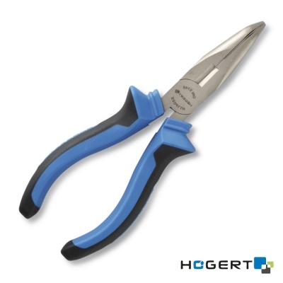 alicate de ponta azul e preto com lâminas metálicas