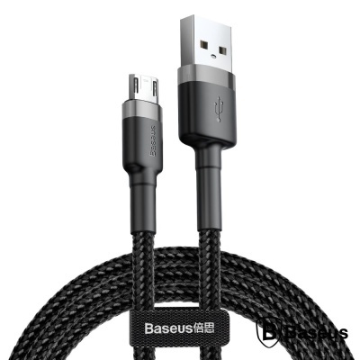 Cabo USB Baseus preto com conector Micro USB e revestimento trançado