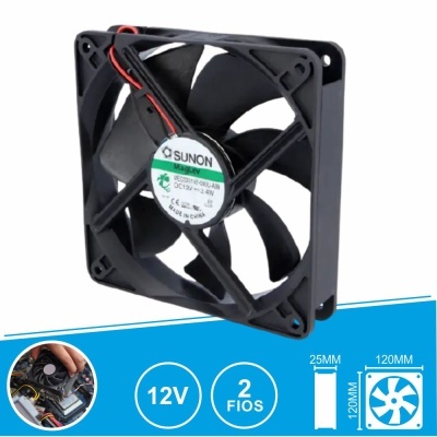 Ventoinha preta de computador SUNON MagLev com 7 pás e cabo com 2 fios