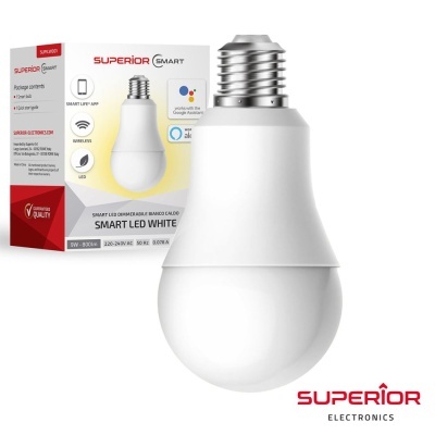 Lâmpada LED inteligente branca com embalagem da marca SUPERIOR SMART