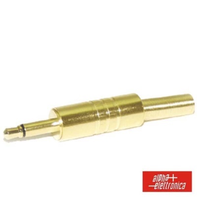 Conector áudio jack 3,5 mm dourado com logo alpha elettronica