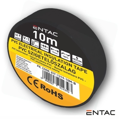 Rolo preto de fita isolante elétrica ENTAC com etiquetas coloridas