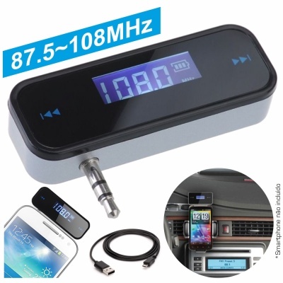 Transmissor FM com visor digital e acessórios