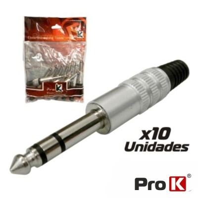 Conjunto de 10 fichas jack estéreo 6,35 mm Pro K em embalagem plástica