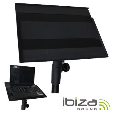 Suporte para laptop preto com laptop e logótipo ibiza SOUND