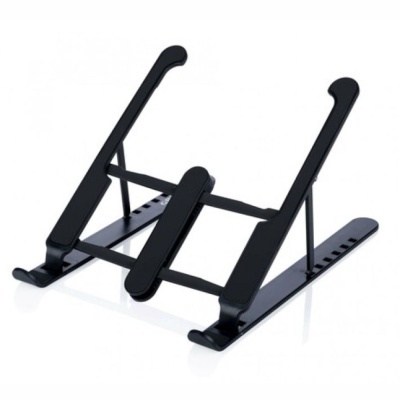 Suporte de laptop preto ajustável em fundo branco