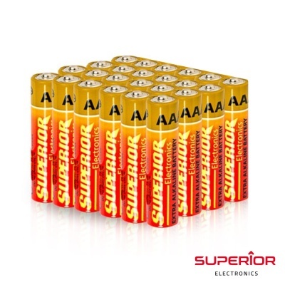 Conjunto de 24 pilhas AA amarelas e vermelhas da marca SUPERIOR Electronics
