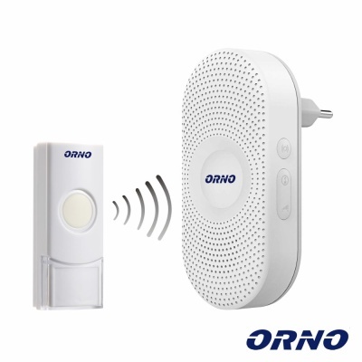 Campainha sem fios branca com botão e receptor, marca ORNO