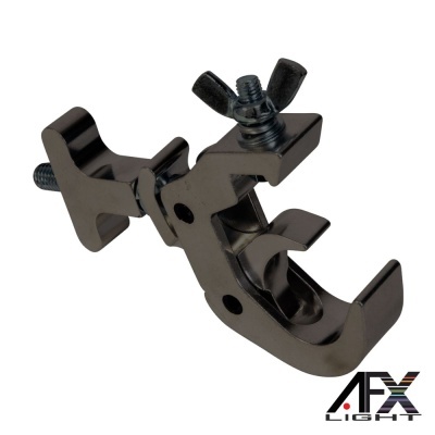 Fixador metálico preto com parafusos ajustáveis e logotipo AFX LIGHT