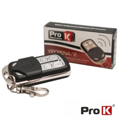 Comando remoto para porta de garagem Pro K preto e prateado com quatro botões e embalagem