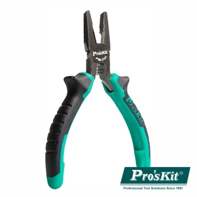 Alicate de corte Pro'sKit com cabo preto e verde e logótipo