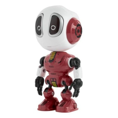 Figura de robô em plástico com corpo vermelho e cabeça branca