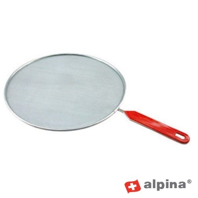 Espátula de metal redonda com pega vermelha e logótipo da marca alpina