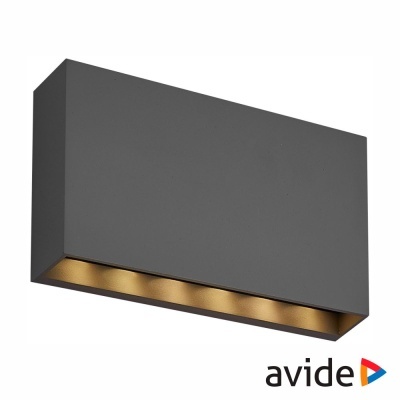 Aplique de parede retangular cinza com luzes douradas embutidas