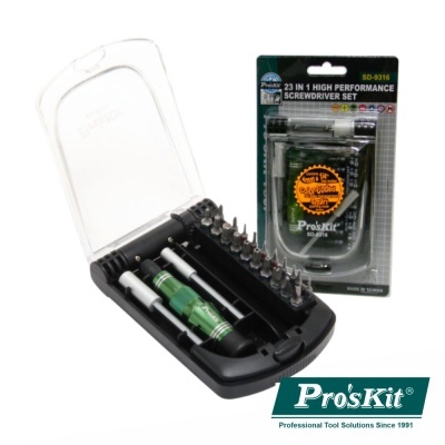Conjunto de 23 peças de chave de fendas Pro'sKit com cabo verde e caixa preta