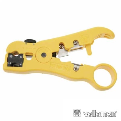 Ferramenta elétrica amarela para cortar e desencapar fios com ajuste numérico