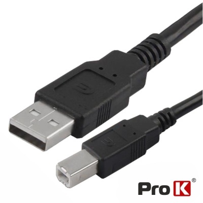 Cabo USB tipo A para tipo B preto com marca Pro K