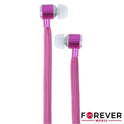 Auriculares intra-auriculares cor-de-rosa com cabos revestidos a tecido