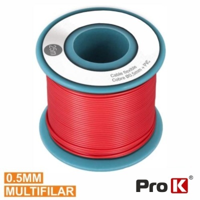 Carrete de fio multifilar vermelho de 0,5mm com 25 metros